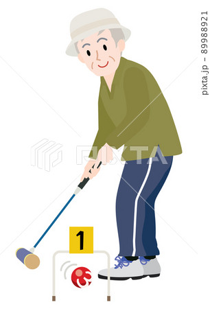 ゲートボールをするシニア男性 89988921