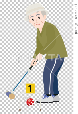 ゲートボールをするシニア男性 89988921