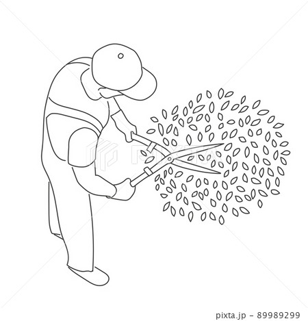 Gardening man cuts a bush with a hedge clippers 89989299