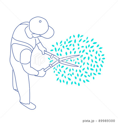 Man cuts a bush with a brush cutter. 89989300