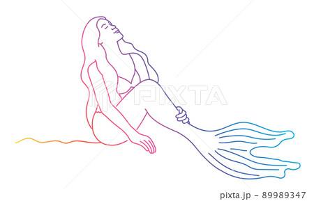 Line drawing of Mermaid sits in a beautiful pose. 89989347