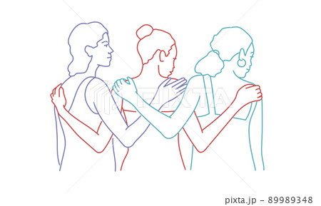 Three female friends hugging each other. 89989348