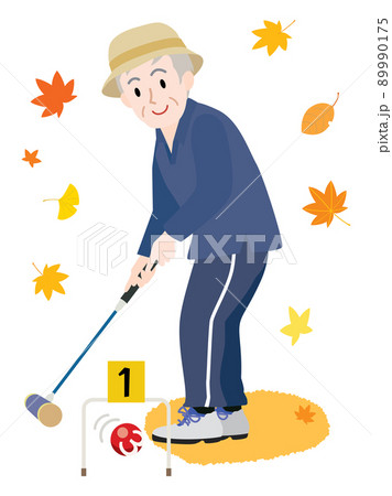 スポーツの秋にゲートボールをするシニア男性 89990175