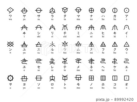 ヲシテ文字と五十音の対応表、神代文字、縄文時代の古代文字のイラスト素材 [89992420] - PIXTA