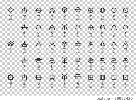 ヲシテ文字と五十音の対応表、神代文字、縄文時代の古代文字 89992420