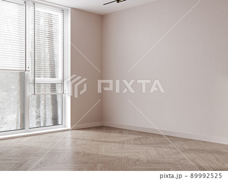 Empty room mockup with wooden floor, window and empty beige wall, 3d rendering Empty room mockup with wooden floor, window and empty beige wall, 3d rendering 89992525
