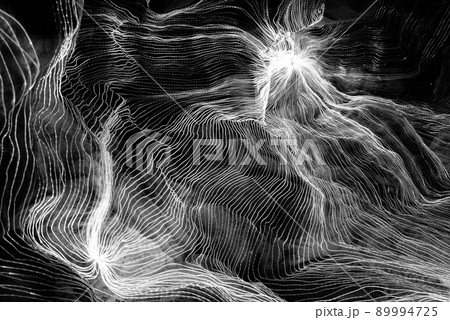 Abstract wave of digital weave lines connecting network dots and dark background 89994725