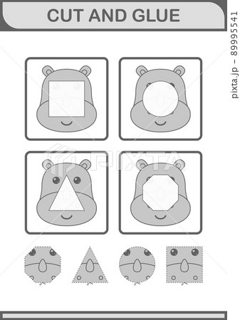 Cut and glue Rhinoceros face. Worksheet for kids 89995541