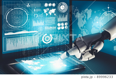 Futuristic AI thinking of droid robot artificial intelligence concept 89996233