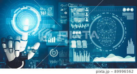 Futuristic AI thinking of droid robot artificial intelligence concept 89996562