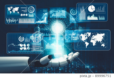 Futuristic AI thinking of droid robot artificial intelligence concept 89996751