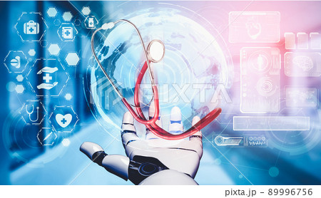 Medical artificial intelligence droid robot working in future hospital 89996756