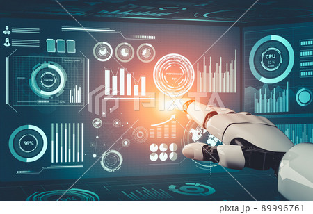 Futuristic AI thinking of droid robot artificial intelligence concept Futuristic AI thinking of droid robot artificial intelligence concept 89996761