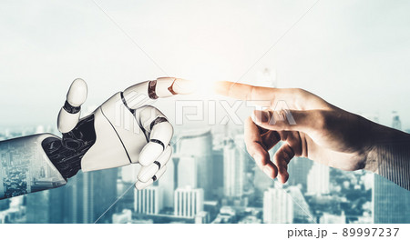 Futuristic AI thinking of droid robot artificial intelligence concept Futuristic AI thinking of droid robot artificial intelligence concept 89997237