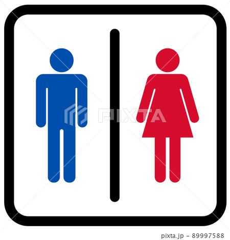 男女のトイレのサイン(枠あり、青と赤) 男女のトイレのサイン(枠あり、青と赤) 89997588