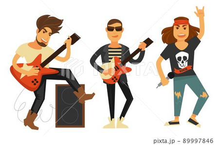 Rock band, musicians performing on stage vector Rock band, musicians performing on stage vector 89997846