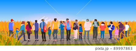 Ukrainian refugees with things rush to border fleeing russian aggression against Ukraine stop war concept Ukrainian refugees with things rush to border fleeing russian aggression against Ukraine stop war concept 89997863