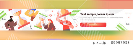 mix race overworked businesspeople working with hourglasses deadline time management concept mix race overworked businesspeople working with hourglasses deadline time management concept 89997933