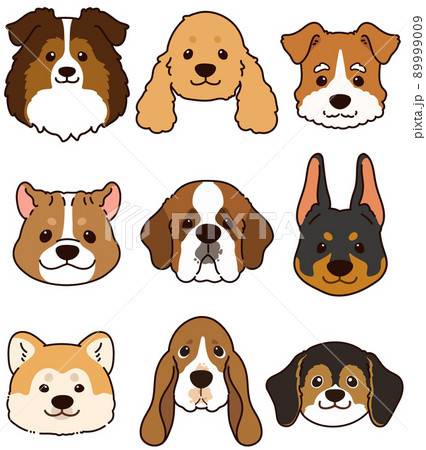 シンプルで可愛い犬の顔のイラストセットE 　主線あり 89999009
