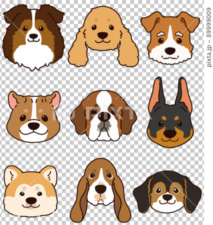 シンプルで可愛い犬の顔のイラストセットE 　主線あり 89999009