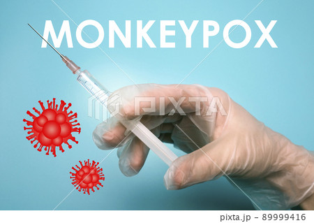 Illustration of monkeypox vaccine. Infectious disease caused by the monkey pox virus. Multi-country outbreak, the new cases. Viral zoonotic disease, dangerous infection. 89999416
