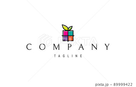 Vector logo on which an abstract image of a box with a gift with a bow in the form of leaves. Vector logo on which an abstract image of a box with a gift with a bow in the form of leaves. 89999422