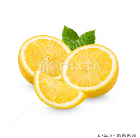 Fresh lemon with leaves isolated on white background 89999669