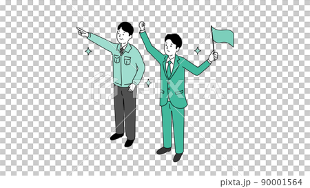 Illustrations and vectors of middle-aged men and businessmen in work clothes pointing with a smile Illustrations and vectors of middle-aged men and businessmen in work clothes pointing with a smile 90001564
