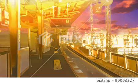 夕焼けの駅のホーム 90003227