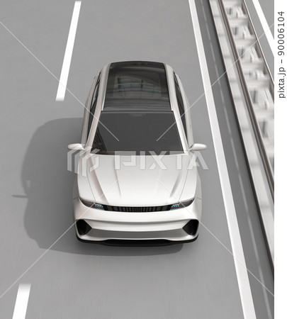 高速道路に走行しているの電動SUVの正面イメージ。 高速道路に走行しているの電動SUVの正面イメージ。 90006104