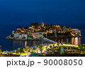 Romantic island of Sveti Stefan glow in the night with the moonlight. 90008050