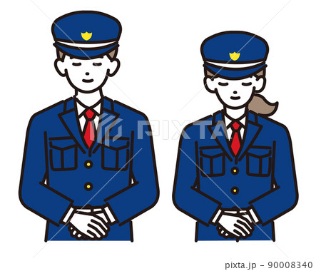 お辞儀をする男女の警備員の上半身のベクターイラスト素材／ガードマン／交通誘導／ビル 90008340