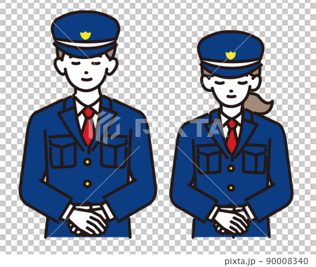 お辞儀をする男女の警備員の上半身のベクターイラスト素材／ガードマン／交通誘導／ビル 90008340