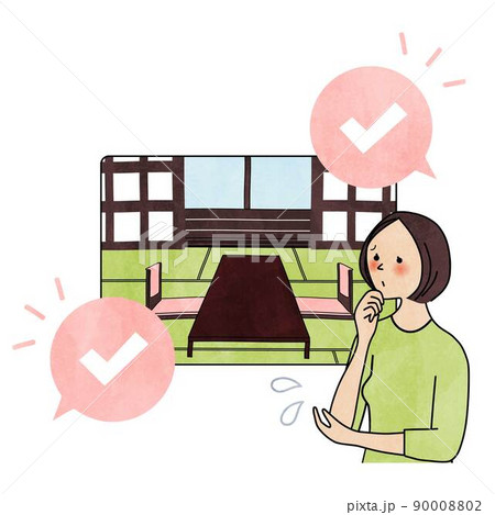 旅館にある畳の客室のダブルブッキングに困る女性 旅館にある畳の客室のダブルブッキングに困る女性 90008802