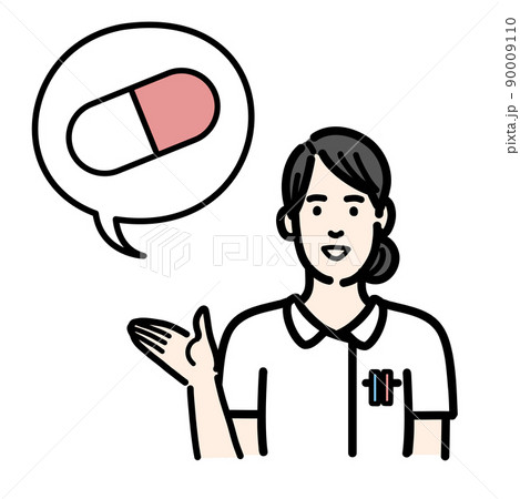 薬の説明をしている白衣を着た若い女性 90009110