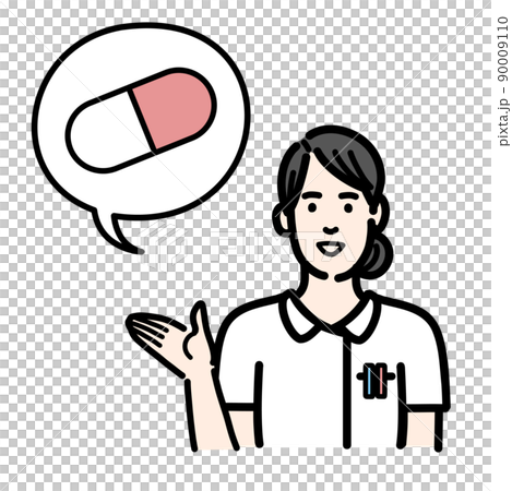 薬の説明をしている白衣を着た若い女性 90009110