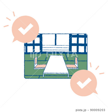 旅館にある畳の客室のダブルブッキングのイラスト素材