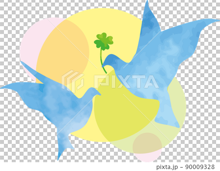 水彩画風ハトのイメージイラスト。平和の象徴。 90009328