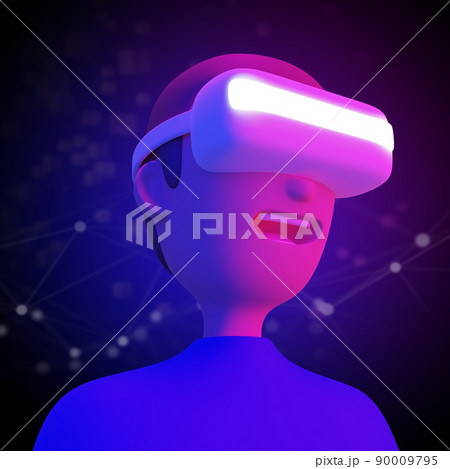 Digital technology metaverse concept design of people wearing VR headset 3D render 90009795