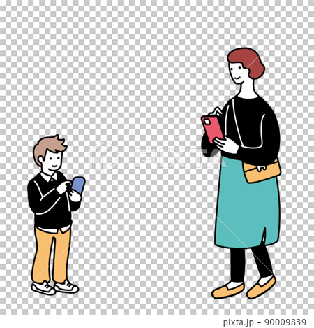 Illustration of parent and child using a smartphone Illustration of parent and child using a smartphone 90009839