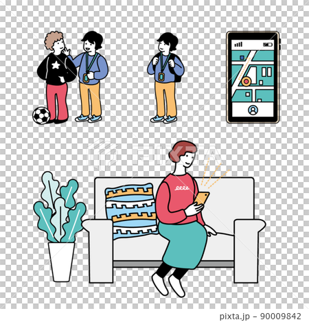 Simple illustration set for parents and children using smartphones Simple illustration set for parents and children using smartphones 90009842