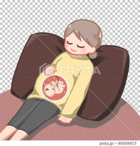 一名孕婦靠在大墊子上的插圖 90009915