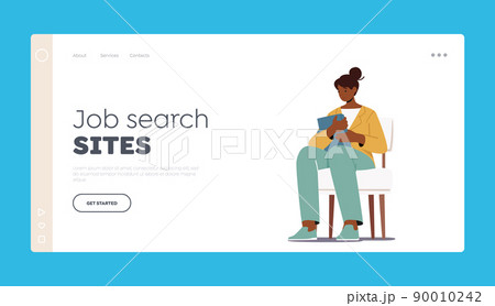 Human Resources, Hr Recruitment Landing Page Template. Young African Woman Candidate with Cv in Hand Waiting Interview 90010242