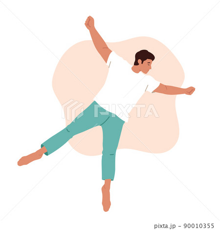 Male Character Sleeping Pose in Bed Top View. Young Man Wear Pajama Sleep or Nap on Back like Starfish. Night Dream Male Character Sleeping Pose in Bed Top View. Young Man Wear Pajama Sleep or Nap on Back like Starfish. Night Dream 90010355