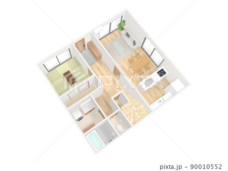 斜めから見た住宅の俯瞰CGパース 斜めから見た住宅の俯瞰CGパース 90010552