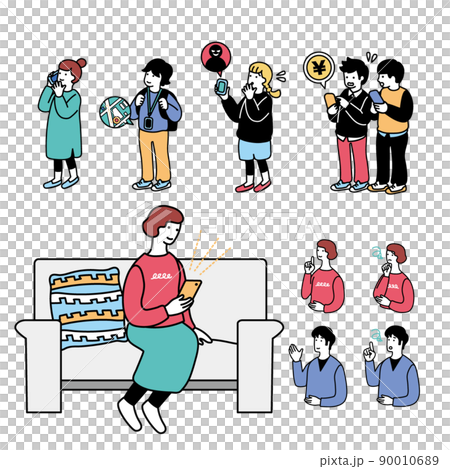 Simple illustrations of people using smartphones 90010689