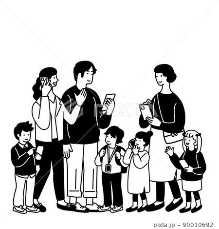 スマートフォンを使う人々のシンプルなイラスト 90010692
