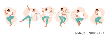Set of Men Sleep or Relaxing in Different Sleeping Poses Top View, Male Character Lying in Bed with Pillow. Sleep or Nap Set of Men Sleep or Relaxing in Different Sleeping Poses Top View, Male Character Lying in Bed with Pillow. Sleep or Nap 90012124