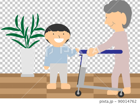 孫と室内用歩行器で歩く高齢者 90014762