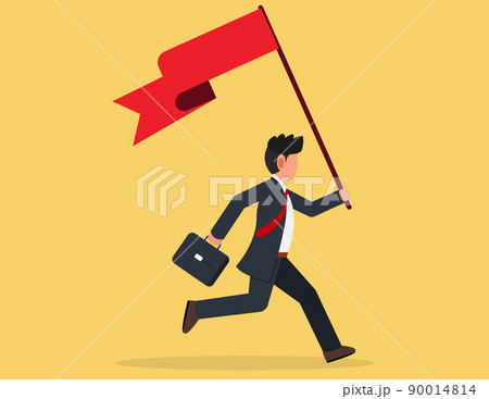 Businessman holding flag and running to success.  90014814
